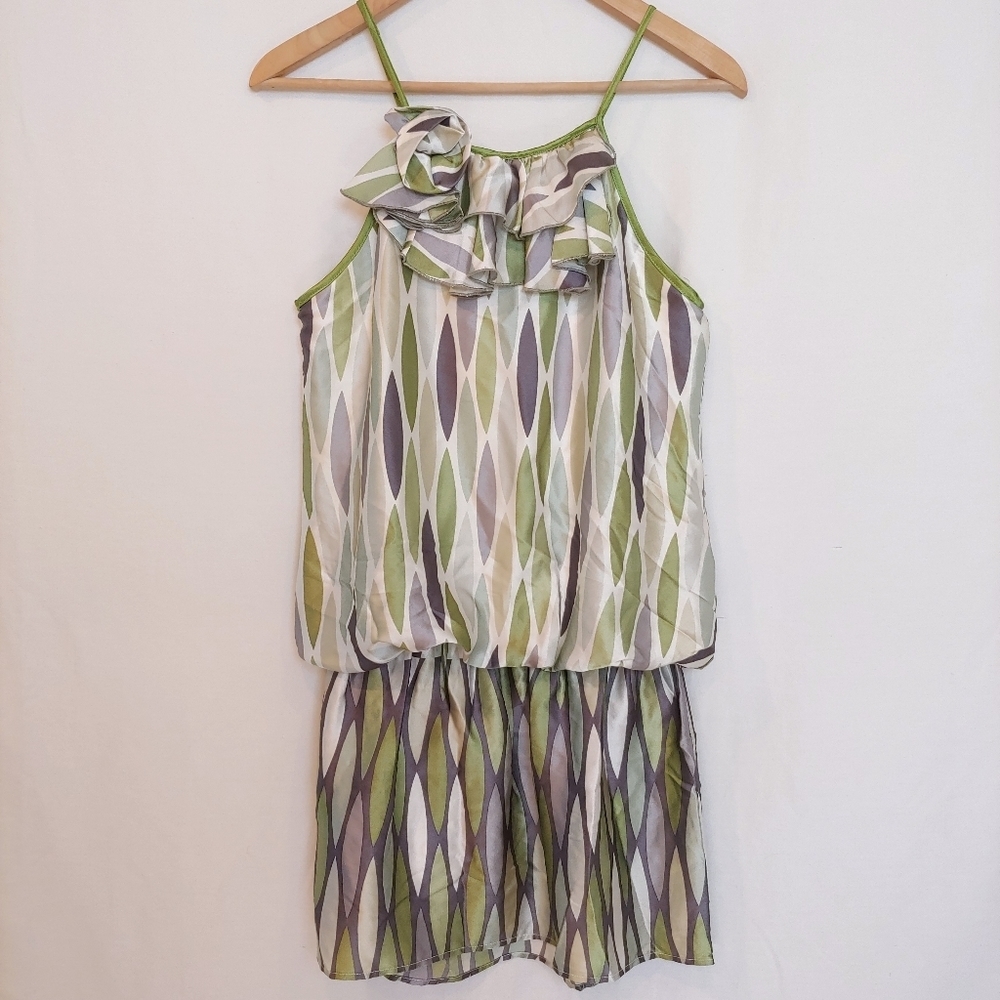 Alexia Admor Silk Cinch Waist Retro 60s Pattern Ruffle Mini Dress